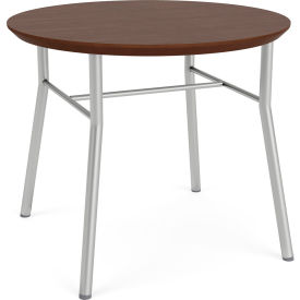 Chat Reception End Table, 24" x 24", Silver Frame, Riftwood Walnut Top