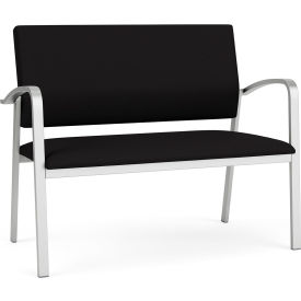 Newport Reception Loveseat, Silver Frame, Black Fabric