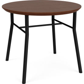 Chat Reception End Table, 24" x 24", Black Frame, Riftwood Walnut Top