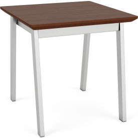 Newport Reception End Table, 20" x 20", Silver Frame, Riftwood Walnut Top