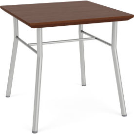 Reception End Table, 20" x 20", Silver Frame, Riftwood Walnut Top
