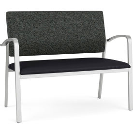 Newport Loveseat, Silver Frame, Connelly Crow Fabric Back, Patriot Plus Black Vinyl Seat