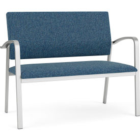 Newport Reception Loveseat, Silver Frame, Connelly Blue Jay Fabric
