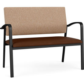 Lesro Newport Reception Loveseat, Black Frame, Connelly Wren Back, Patriot Plus Mocha Vinyl Seat