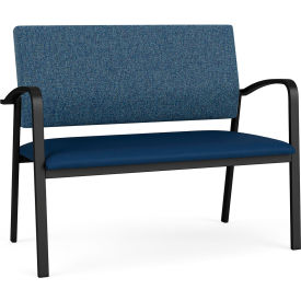 Lesro Newport Loveseat, Black Frame, Connelly Blue Jay Back, Patriot Plus Imperial Blue Vinyl Seat