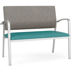 Newport Reception Loveseat, Silver Frame, Connelly Dove Back, Patriot Plus Sea Vinyl Seat