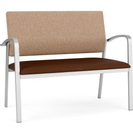 Newport Reception Loveseat, Silver Frame, Connelly Wren Back, Patriot Plus Mocha Vinyl Seat