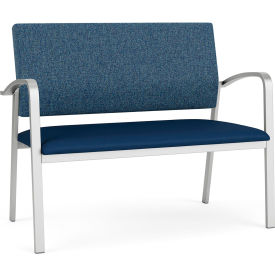 Newport Loveseat, Silver Frame, Connelly Blue Jay Back, Patriot Plus Imperial Blue Vinyl Seat