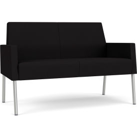 Mystic Lounge Reception Loveseat, Silver Frame, Black Fabric