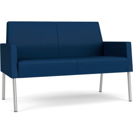 Mystic Lounge Reception Loveseat, Silver Frame, Imperial Blue Vinyl