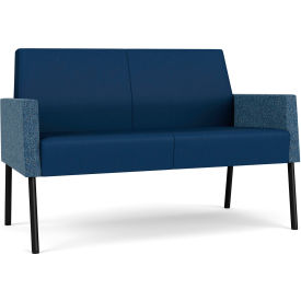Mystic Lounge Reception Loveseat, Black Frame, Patriot Plus Imperial Blue Vinyl Seat