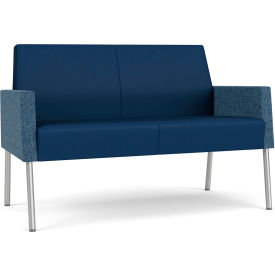Lesro Mystic Lounge Reception Loveseat, Silver Frame, Patriot Plus Imperial Blue Vinyl Back & Seat