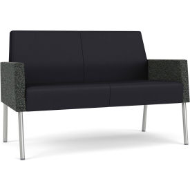 Mystic Lounge Reception Loveseat, Silver Frame, Patriot Plus Black Vinyl Back & Seat