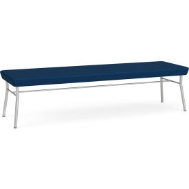 3 Seat Rectangular Reception Bench, Silver Frame, Patriot Plus Imperial Blue Vinyl