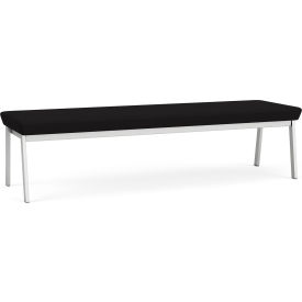 3 Seat Rectangular Reception Bench, Silver Frame, Black Fabric