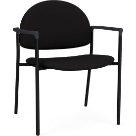 Lesro Chat Wide Guest Chair, Black Frame, Onyx Black Armrests, Open House Black Fabric