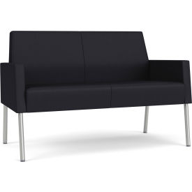 Lesro Mystic Lounge Reception Loveseat, Silver Frame, Patriot Plus Black Vinyl