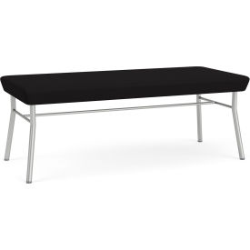 Chat 2 Seat Rectangular Reception Bench, Silver Frame, Open House Black Fabric