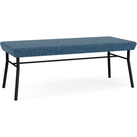 2 Seat Rectangular Reception Bench, Black Frame, Connelly Blue Jay Fabric