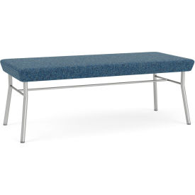 2 Seat Rectangular Reception Bench, Silver Frame, Connelly Blue Jay Fabric