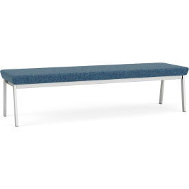 3 Seat Rectangular Reception Bench, Silver Frame, Connelly Blue Jay Fabric