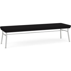 3 Seat Rectangular Reception Bench, Silver Frame, Black Fabric