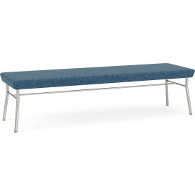 3 Seat Rectangular Reception Bench, Silver Frame, Blue Jay Fabric
