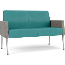 Mystic Lounge Reception Loveseat, Silver Frame, Patriot Plus Sea Vinyl Back & Seat