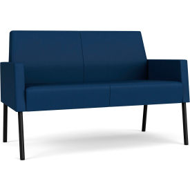 Lesro Mystic Lounge Reception Loveseat, Black Frame, Patriot Plus Imperial Blue Vinyl