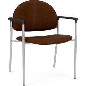 Lesro Chat Wide Guest Chair, Silver Frame, Onyx Black Armrests, Patriot Plus Mocha Vinyl