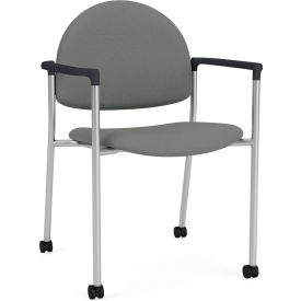 Chat Guest Chair with Casters, Silver Frame, Onyx Black Armrests, Open House Asteroid Fabric