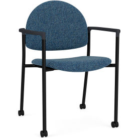 Chat Guest Chair with Casters, Black Frame, Onyx Black Armrests, Connelly Blue Jay Fabric