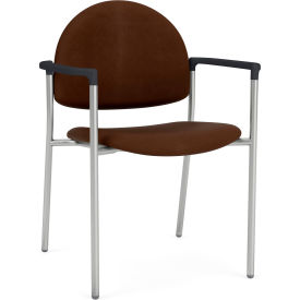 Chat Guest Chair, Silver Frame, Onyx Black Armrests, Patriot Plus Mocha Vinyl