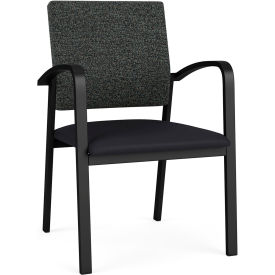 Newport Guest Chair, Black Frame, Connelly Crow Fabric Back, Patriot Plus Black Vinyl Seat