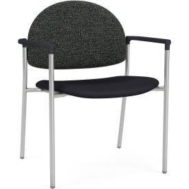 Lesro Chat Wide Guest Chair, Silver Frame, Connelly Crow Fabric Back, Patriot Plus Black Vinyl Seat