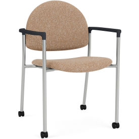 Chat Guest Chair with Casters, Silver Frame, Onyx Black Armrests, Connelly Wren Fabric