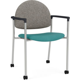 Chat Guest Chair with Casters, Silver Frame, Connelly Dove Back, Patriot Plus Sea Vinyl Seat