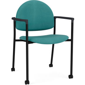 Chat Guest Chair with Casters, Black Frame, Onyx Black Armrests, Patriot Plus Sea Vinyl