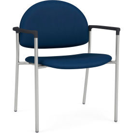 Chat Wide Guest Chair, Silver Frame, Onyx Black Armrests, Patriot Plus Imperial Blue Vinyl