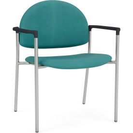 Chat Wide Guest Chair, Silver Frame, Onyx Black Armrests, Patriot Plus Sea Vinyl