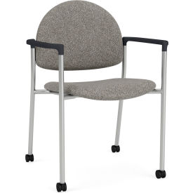 Chat Guest Chair with Casters, Silver Frame, Onyx Black Armrests, Connelly Dove Fabric