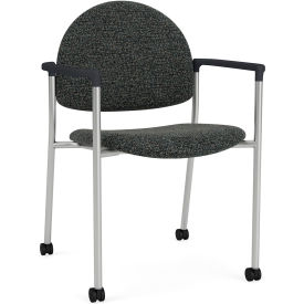 Chat Guest Chair with Casters, Silver Frame, Onyx Black Armrests, Connelly Crow Fabric