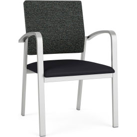 Newport Guest Chair, Silver Frame, Connelly Crow Fabric Back, Patriot Plus Black Vinyl Seat
