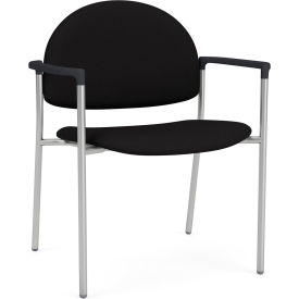 Chat Wide Guest Chair, Silver Frame, Onyx Black Armrests, Open House Black Fabric