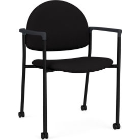 Lesro Chat Guest Chair with Casters, Black Frame, Onyx Black Armrests, Open House Black Fabric