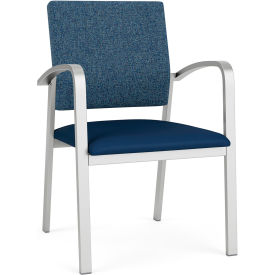 Newport Guest Chair, Silver Frame, Connelly Blue Jay Back, Patriot Plus Imperial Blue Seat