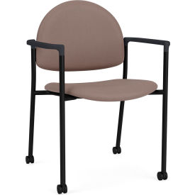 Chat Guest Chair with Casters, Black Frame, Onyx Black Armrests, Open House Goose Fabric