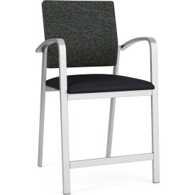 Newport Hip Guest Chair, Silver Frame, Connelly Crow Fabric Back, Patriot Plus Black Vinyl Seat
