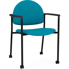 Chat Guest Chair with Casters, Black Frame, Onyx Black Armrests, Open House Waterfall Fabric