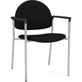 Chat Guest Chair, Silver Frame, Onyx Black Armrests, Open House Black Fabric
